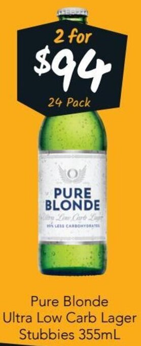 Cellarbrations Pure Blonde Ultra Low Carb Lager Stubbies 355ml offer