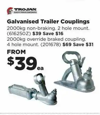 Repco Trojan galvanised trailer couplings offer