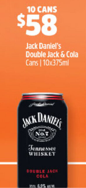 BWS Jack Daniel's Double Jack & Cola Cans 10x375mL offer