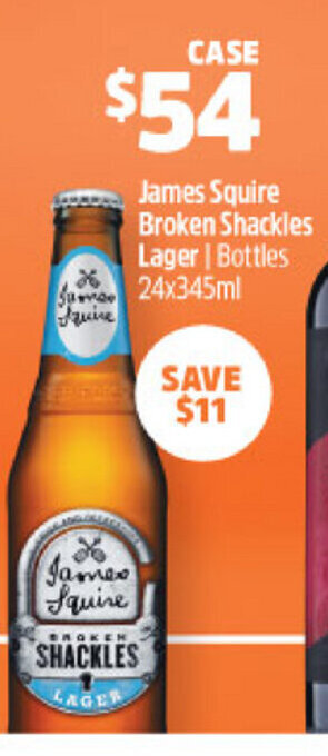 BWS James Squire Broken Shackles Lager Bottles 24x345ml offer