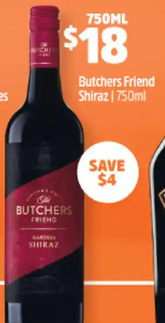 BWS Butchers Friend Shiraz 750ml offer