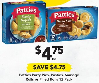 Drakes Patties Party Pies, Pasties, Sausage Rolls Or Filled Rolls 12 Pack offer
