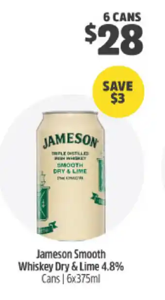 BWS Jameson Smooth Whiskey Dry & Lime 4.8% Cans 6x375ml offer
