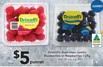 Drakes Driscoll's Australian Jumbo Blueberries Or Raspberries 125g offer