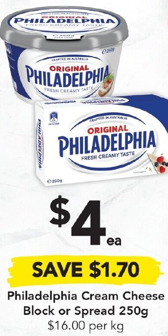 Drakes Philadelphia Cream Cheese Block Or Spread 250g offer