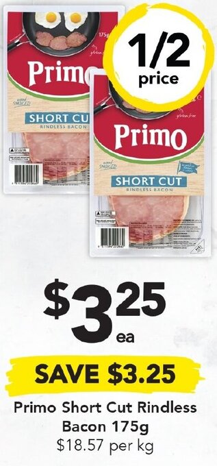Primo Short Cut Rindless Bacon 175g