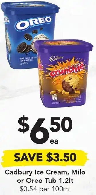 Drakes Cadbury Ice Cream, Milo Or Oreo Tub 1.2L offer