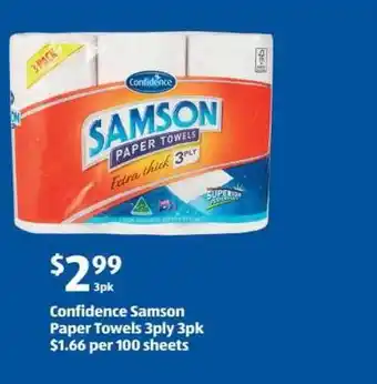 ALDI Confidence samson paper towels 3ply 3pk offer