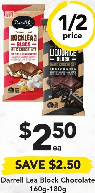Drakes Darrell Lea Block Chocolate 160g-180g offer