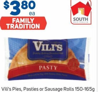 Foodland Vili's Pies, Pasties Or Sausage Rolls 150-165g offer