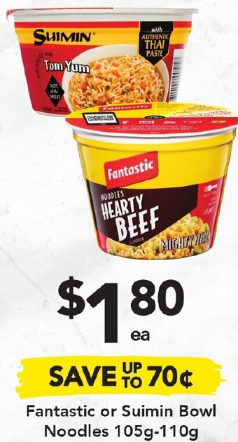 Drakes Fantastic or Suimin Bowl Noodles 105g-110g offer