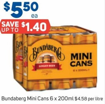 Foodland Bundaberg Mini Cans 6 x 200ml offer
