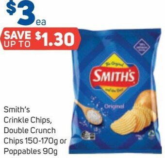 Foodland Smith's Crinkle Chips, Double Crunch Chips 150-170g or Poppables 90g offer