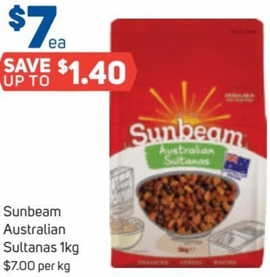 Sunbeam Australian Sultanas 1Kg offer at Foodland