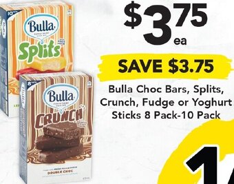 Drakes Bulla Choc Bars, Splits, Crunch, Fudge or Yoghurt Sticks 8 Pack-10 pack offer