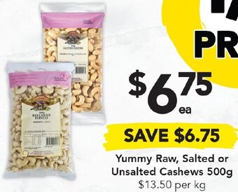 Drakes Yummy Raw, Salted or Unsalted Cashews 500g offer