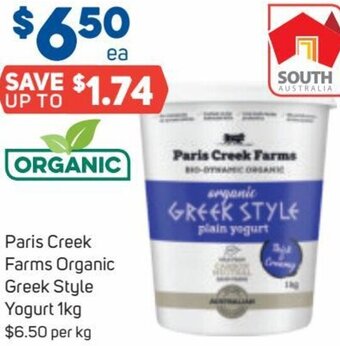 Foodland Paris Creek Farms Organic Greek Style Yogurt 1Kg offer