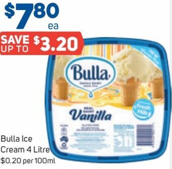 Foodland Bulla Ice Cream 4 Litre offer