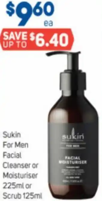 Foodland Sukin For Men Facial Cleanser Or Moisturiser 225ml Or Scrub 125ml offer