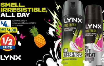 Foodland Lynx Body Spray or Antiperspirant Deodorant 165ml offer