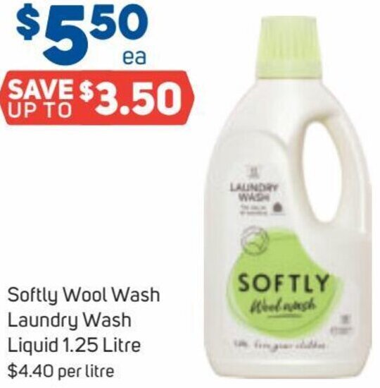 Softly Wool Wash Laundry Wash Liquid 1.25 Litre offer at Foodland