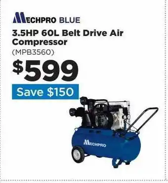Repco 3.5hp 60l belt drive air compressor mechpro blue offer