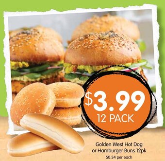 Spudshed Golden West Hot Dog or Hamburger Buns 12pk offer