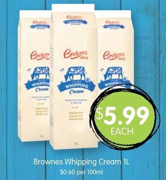 Spudshed Brownes Whipping Cream 1L offer