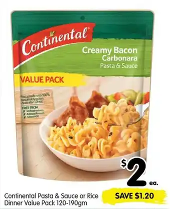 Spar Continental Pasta & Sauce or Rice Dinner Value Pack offer