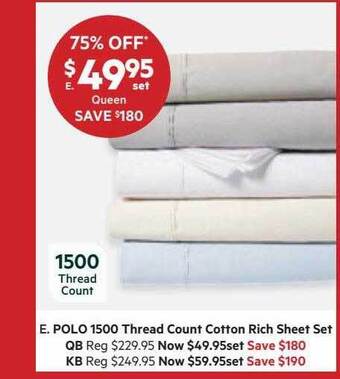Harris Scarfe Polo 1500 thread count cotton rich sheet set offer