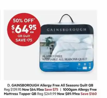 Harris Scarfe Gainsborough allergy free all seasons quilt qb allergy free mattress topper offer