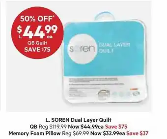 Harris Scarfe Soren dual layer quilt qb memory foam pillow offer