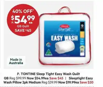 Harris Scarfe Tontine sleep tight easy wash quilt qb sleeptight easy wash pillow 2pk medium offer
