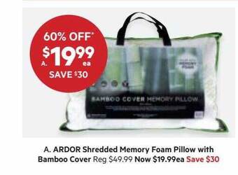 Harris Scarfe Ardor shredded memory foam pillow with bamboo cover offer