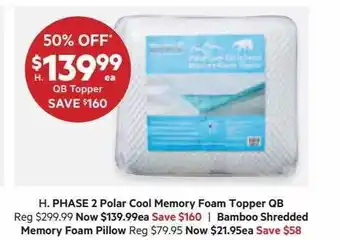 Harris Scarfe Phase 2 polar cool memory foam topper qb bamboo shredded memory foam pillow offer