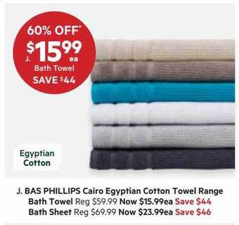 Harris Scarfe Bas phillips cairo egyptian cotton towel range offer