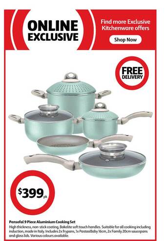 Coles Pensofal 9 piece aluminium cooking set offer