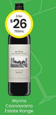 The Bottle O Wynns coonawarra estate range offer