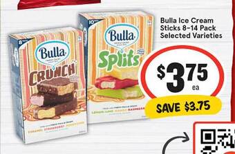 IGA Bulla ice cream sticks 8-14 pack selected varieties offer
