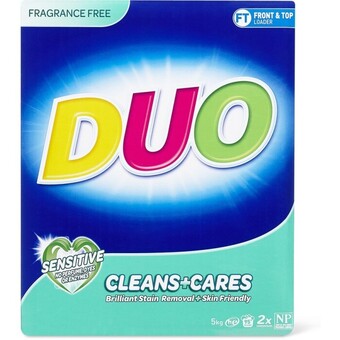 BIG W Duo laundry powder detergent cleans & cares 5kg - fragrance free offer