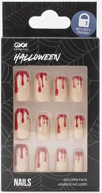 Oxx cosmetics halloween 24 pack false nails with adhesive - coffin shape, blood