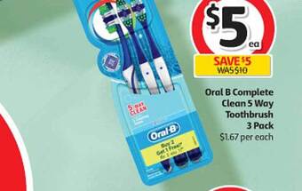 Coles Oral b complete clean 5 way toothbrush 3 pack offer