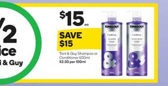 Woolworths Toni & guy shampoo or conditioner offer