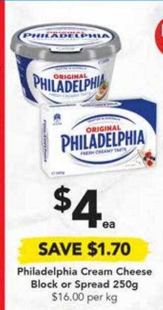 Drakes Philadelphia cream cheese block or spread offer