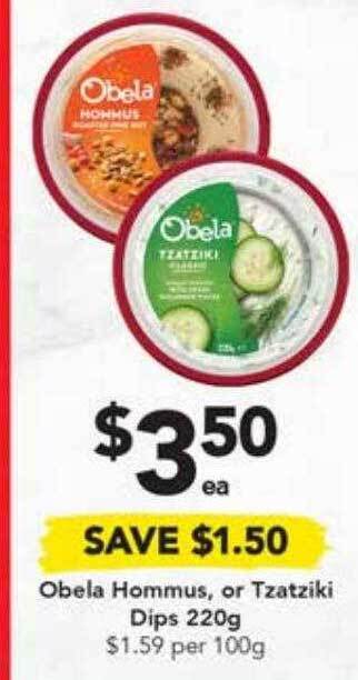 Drakes Obela hommus or tzatziki dips offer