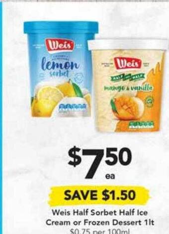 Drakes Weis half sorbet half ice cream or frozen dessert offer