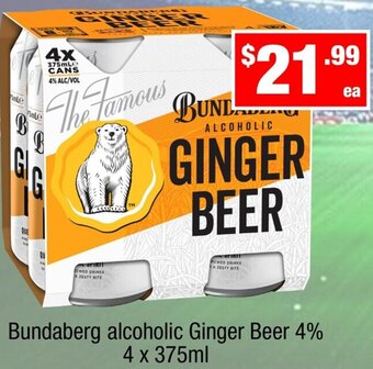 Liquor Stax Bundaberg Alcoholic Ginger Beer 4% 4 x 375ml offer