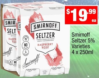 Liquor Stax Smirnoff Seltzer 5% Varieties 4 x 250ml offer