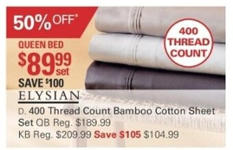 Harris Scarfe Elysian 400 Thread Count Bamboo Cotton Sheet Set offer