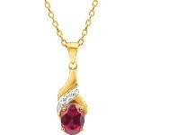 Shiels 9ct Delightful Yellow Gold Created Ruby 8x6mm + Diamond Pendant offer